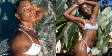 Erika Januza posta fotos de biquíni e namorado reage: “Eita”