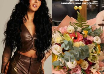 Ana Castela recebe buquê de flores após dia de trabalho