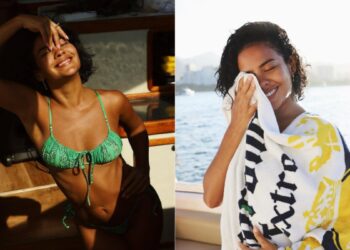 De biquíni, Bella Campos aproveita passeio de barco: “Feriadim”