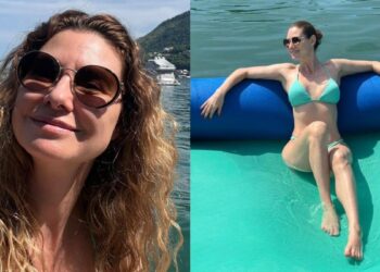 Lavínia Vlasak impressiona ao surgir de biquíni aos 49 anos