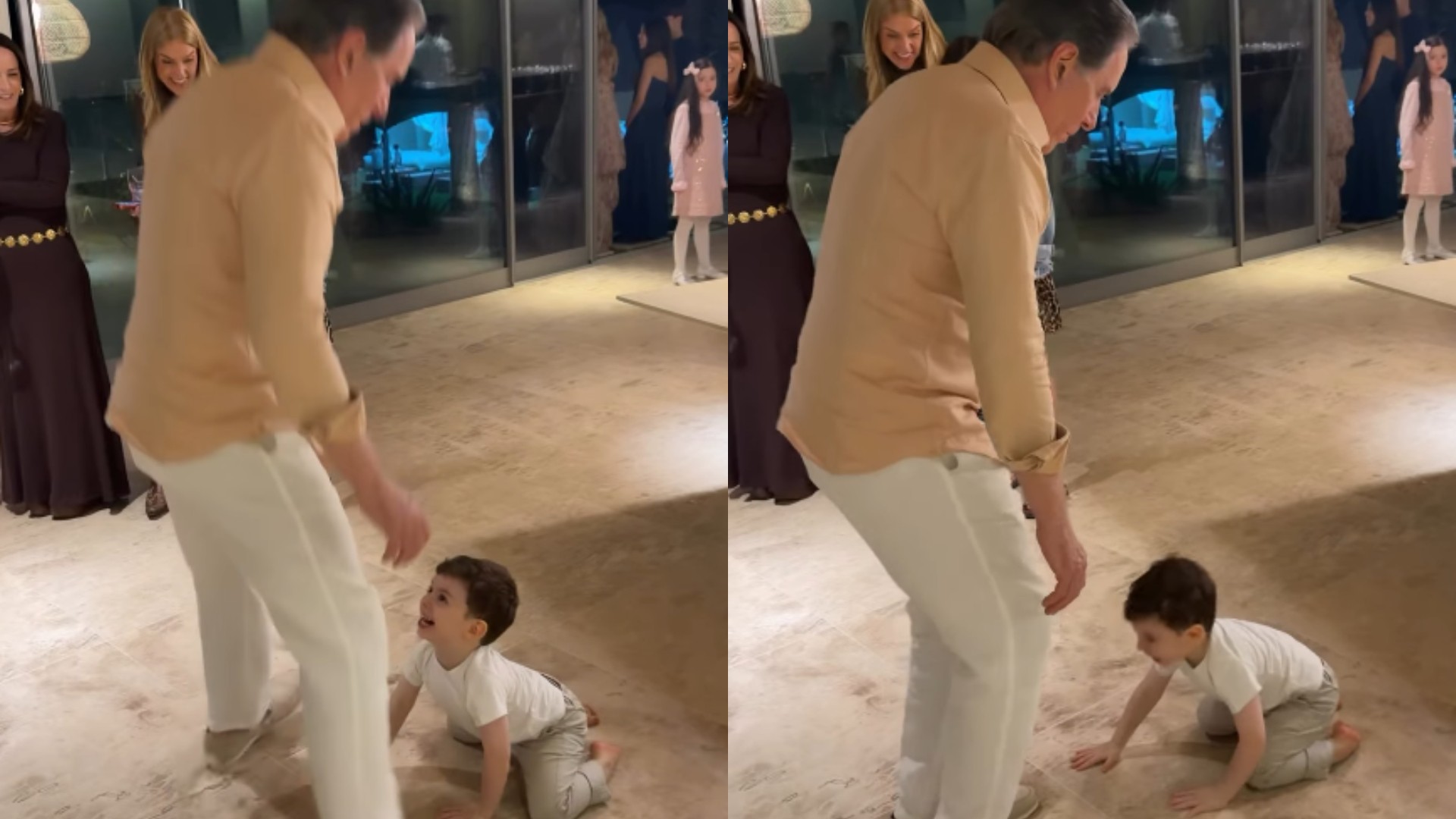 Roberto Justus encanta ao surgir brincando com neto em festa: "vovô"