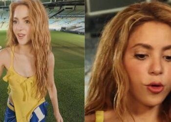 Shakira visita o Maracanã e ganha camisas de times brasileiros