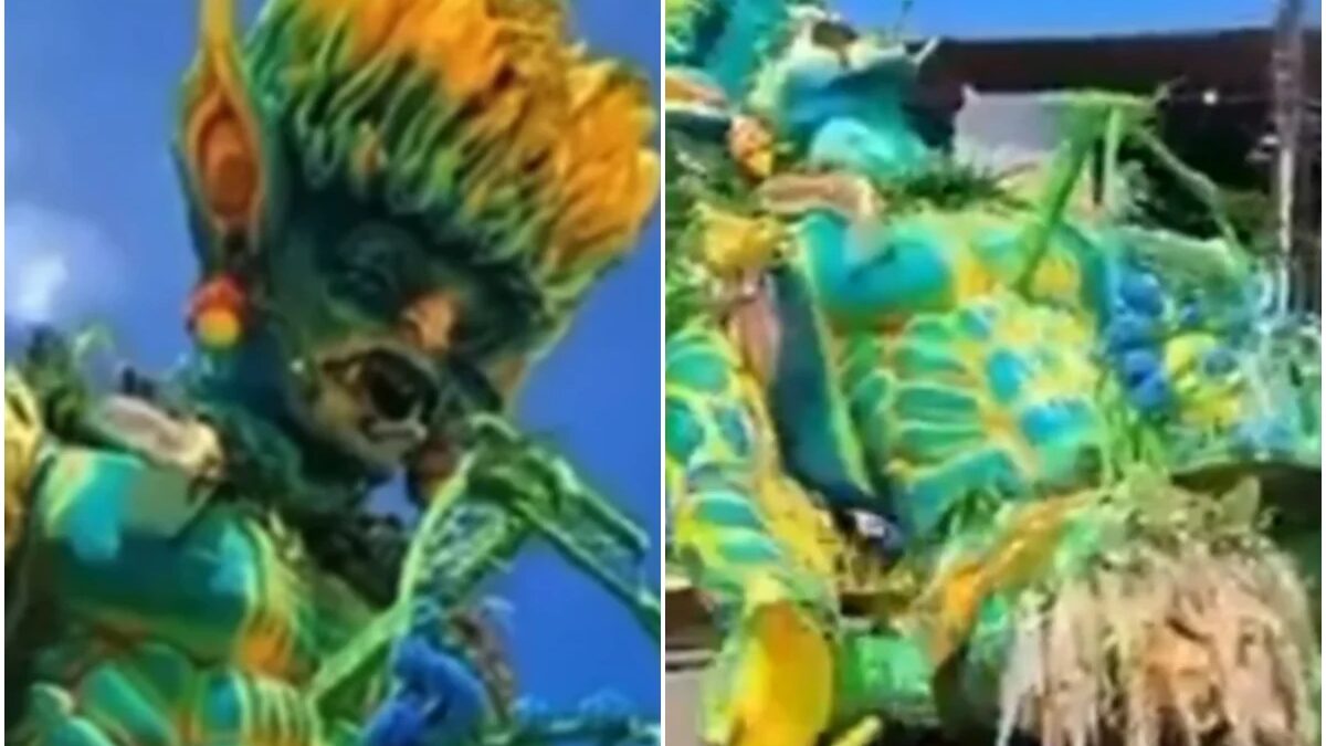 Alegoria do Boi Caprichoso desaba durante translado em Parintins, mas ninguém se feriu.
