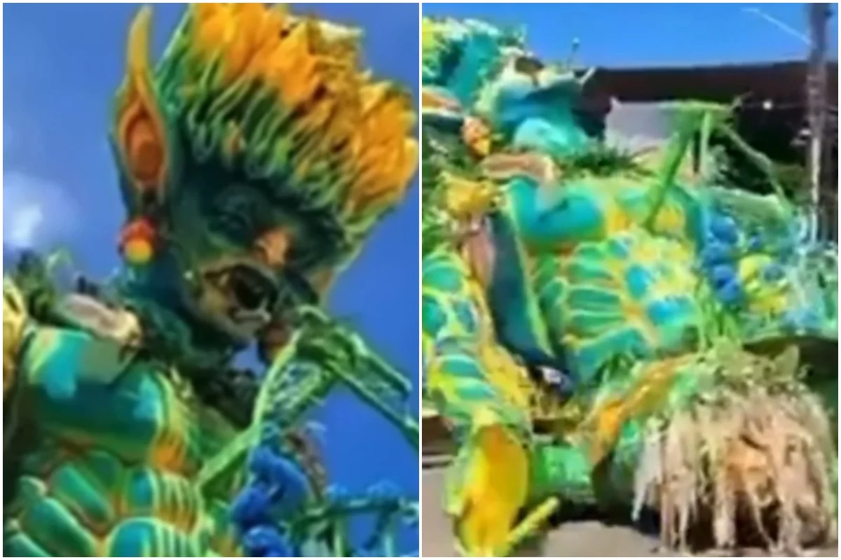 Alegoria do Boi Caprichoso desaba durante translado em Parintins, mas ninguém se feriu.