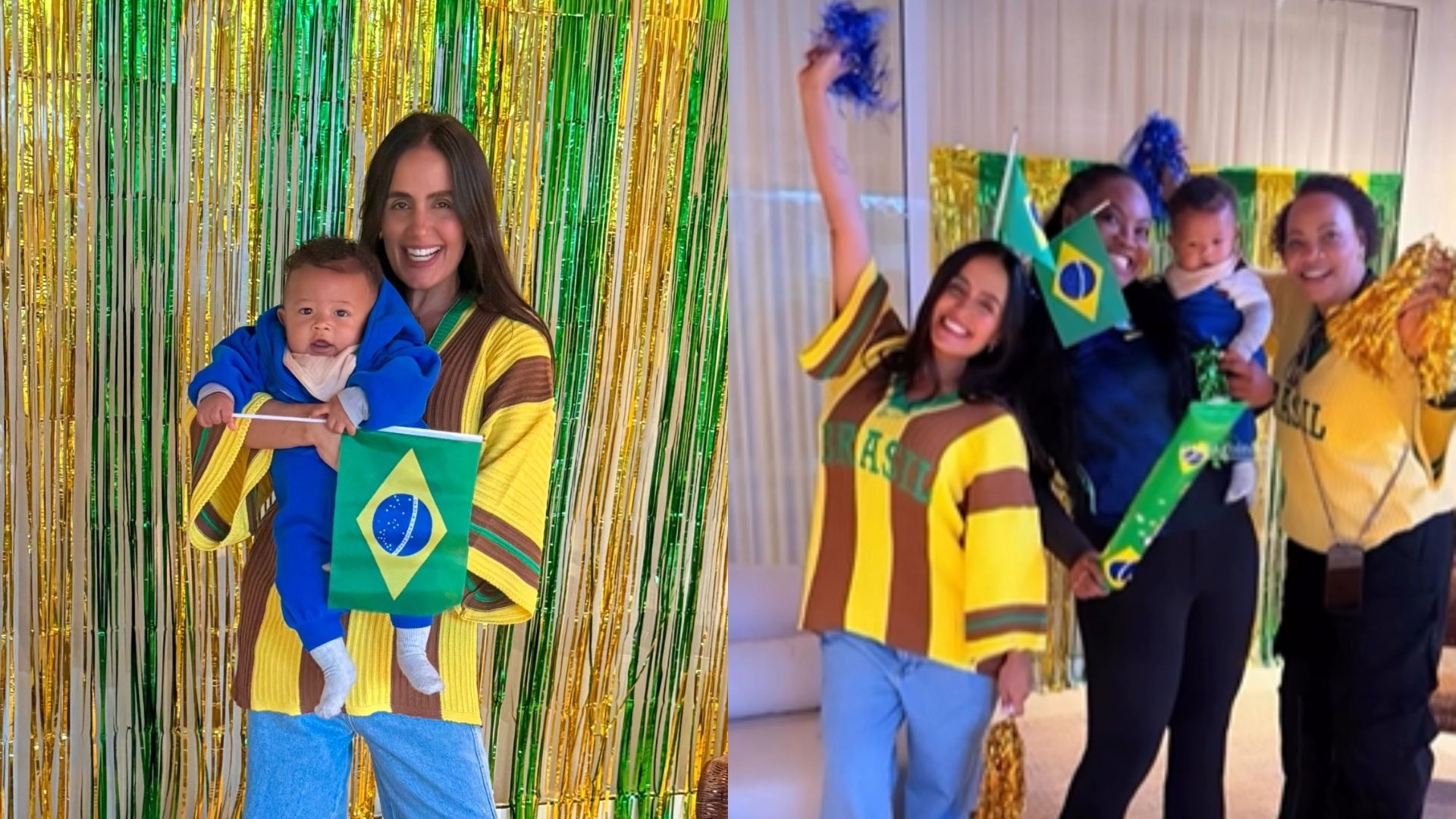 Carol Peixinho celebra estreia do Brasil na Primeira Copa de Bento com família de Thiaguinho