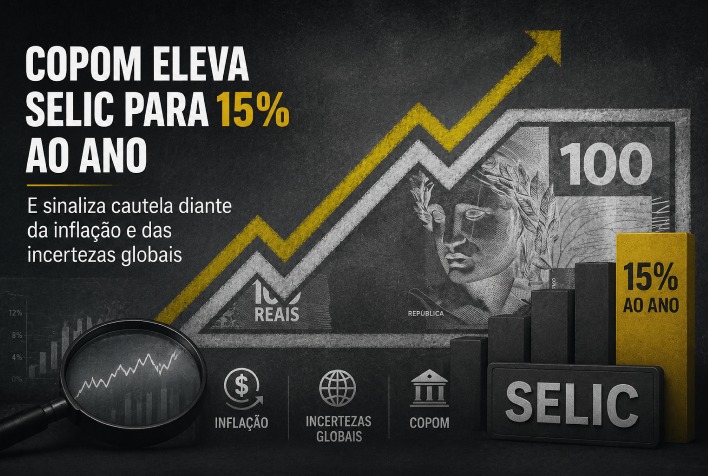 Copom eleva Selic para 15% e alerta sobre inflação e incertezas globais