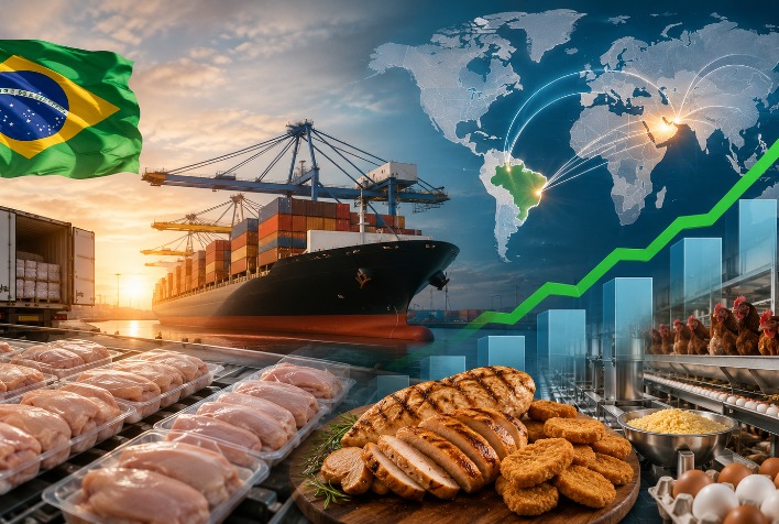 Exportações de carne de frango do Brasil sobem 29,6% e alcançam 509,9 mil toneladas em maio de 2026