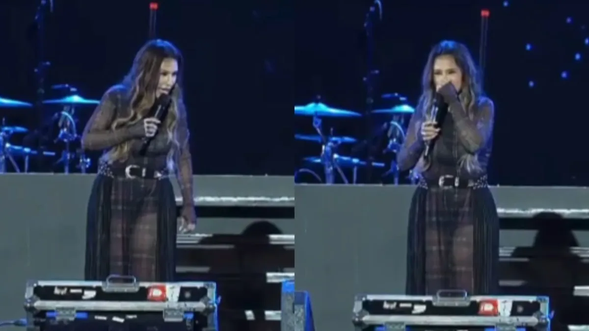 Fã presenteia Simone Mendes com remédio para dor de barriga durante show em Patos