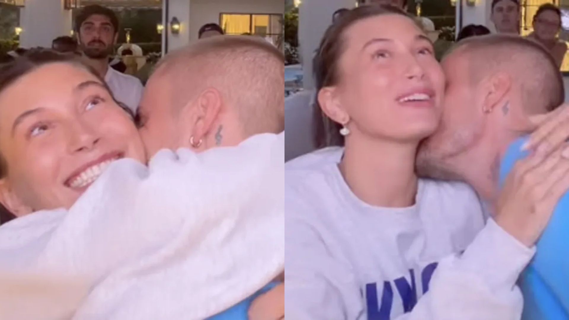 Hailey e Justin Bieber celebram título dos Knicks com beijos apaixonados