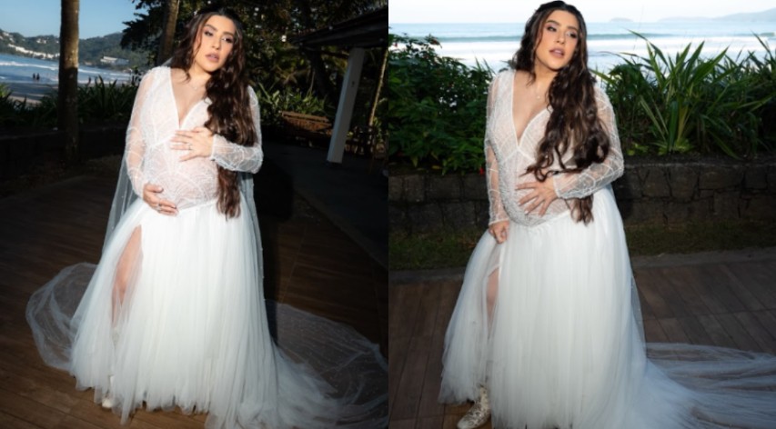 Lauana Prado se casa com Tati Dias em Ubatuba com vestido vintage deslumbrante