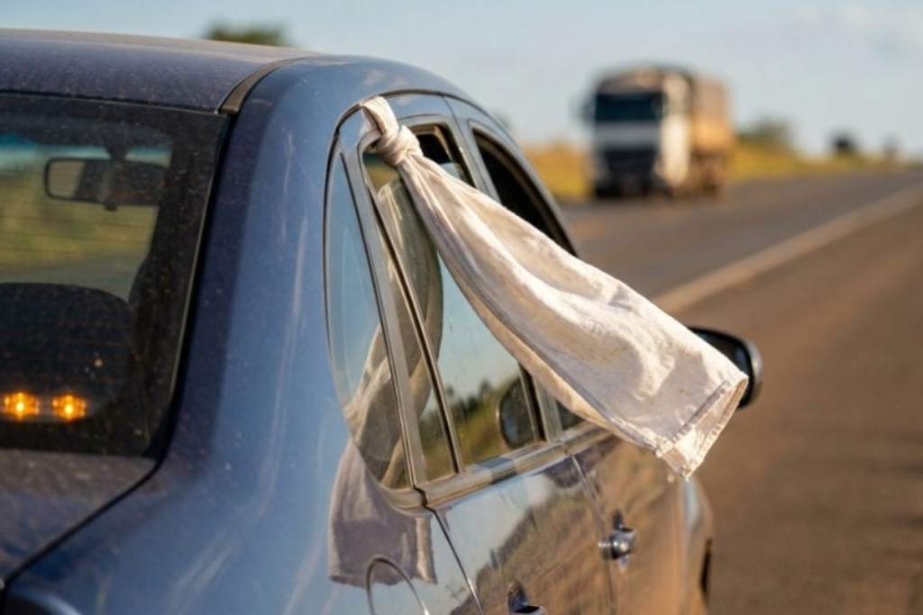 Pano branco na janela do carro: sinal de emergência ou pedido de ajuda?