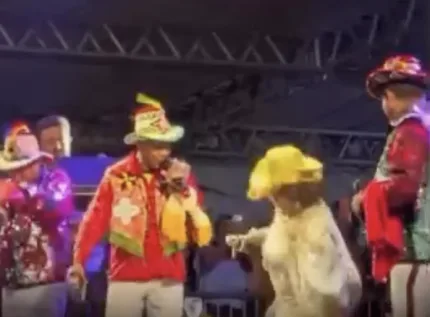 Alcione cai durante show no Maranhão, mas se recupera e continua apresentação