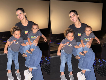 Ary Mirelle leva filhos ao cinema pela primeira vez em sessão privada de Toy Story 5