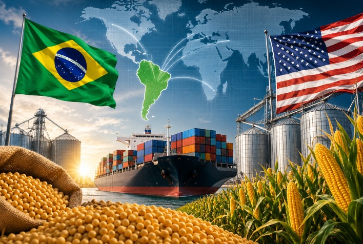 Brasil se aproxima de liderança mundial em exportações agrícolas e desafia EUA