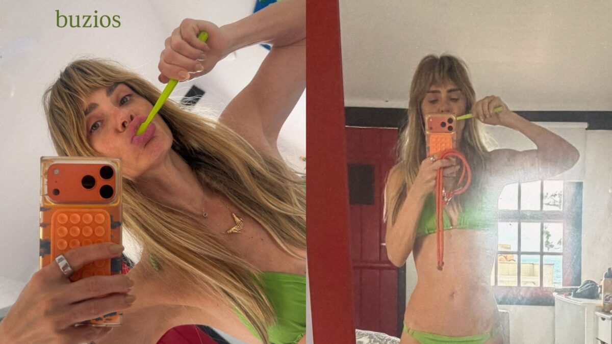 Carolina Dieckmann brilha de biquíni verde em manhã relaxante em Búzios