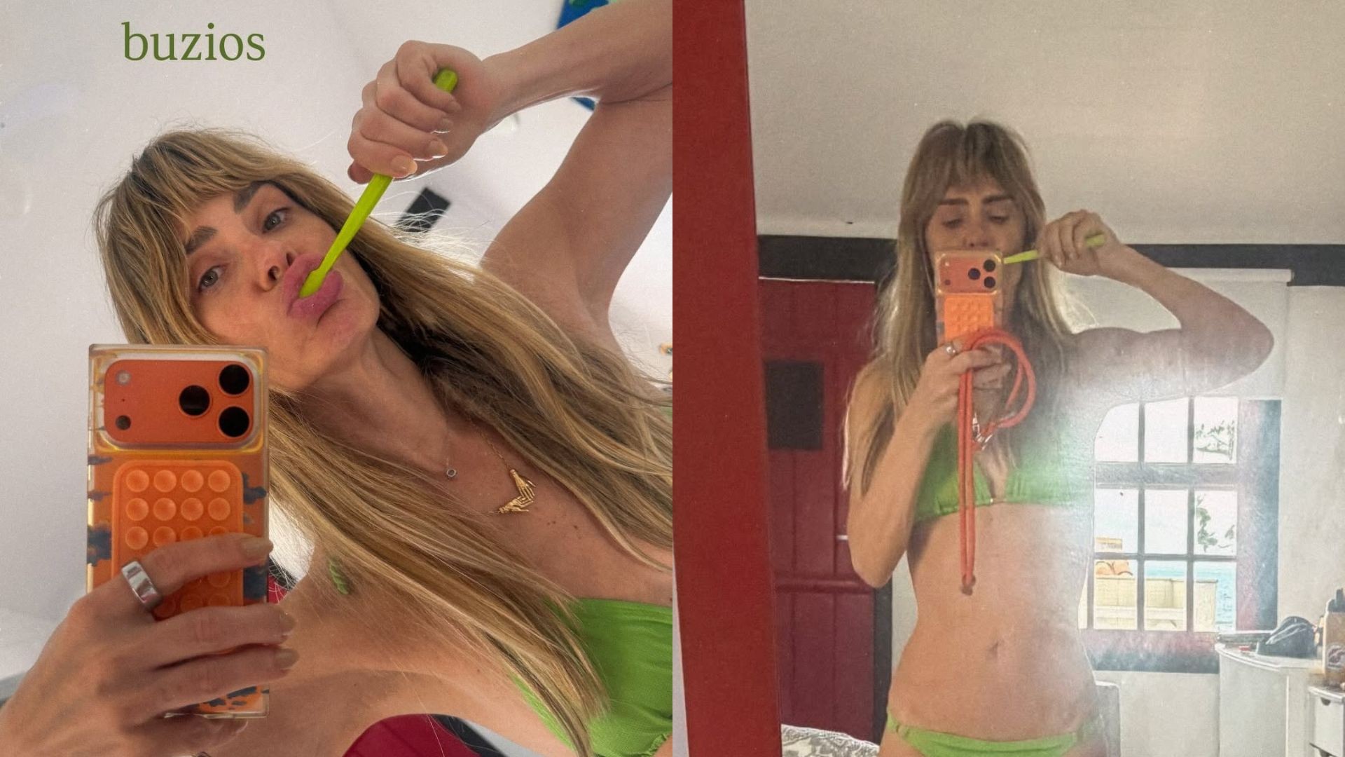 Carolina Dieckmann brilha de biquíni verde em manhã relaxante em Búzios