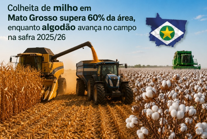 Colheita de milho em Mato Grosso atinge 60% da área na safra 2025/26