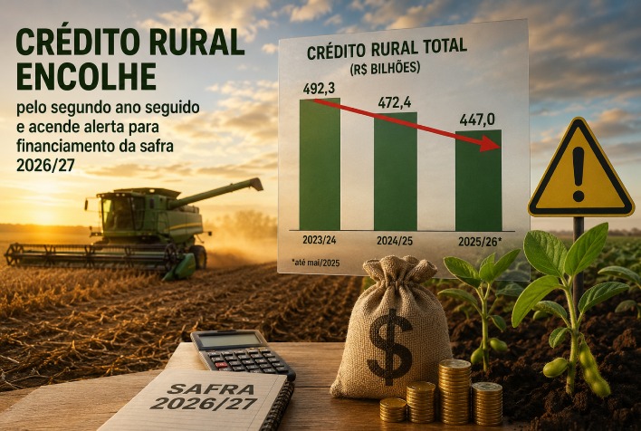 Crédito rural cai 11,6% e gera alerta para safra 2026/27 no Brasil