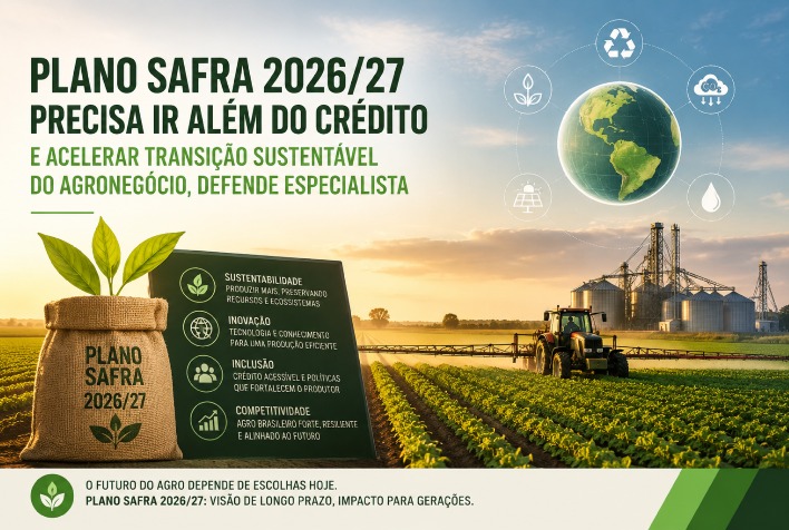 Especialista alerta: Plano Safra 2026/27 deve priorizar transição sustentável no agronegócio.