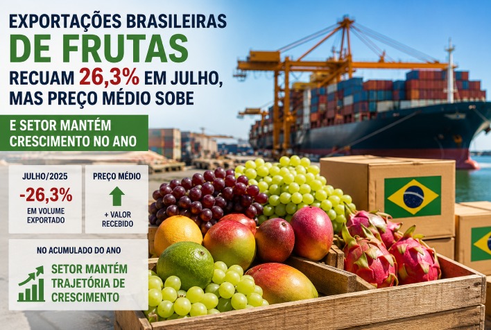 Exportações de frutas do Brasil caem 26,3% em julho, mas preços médios sobem