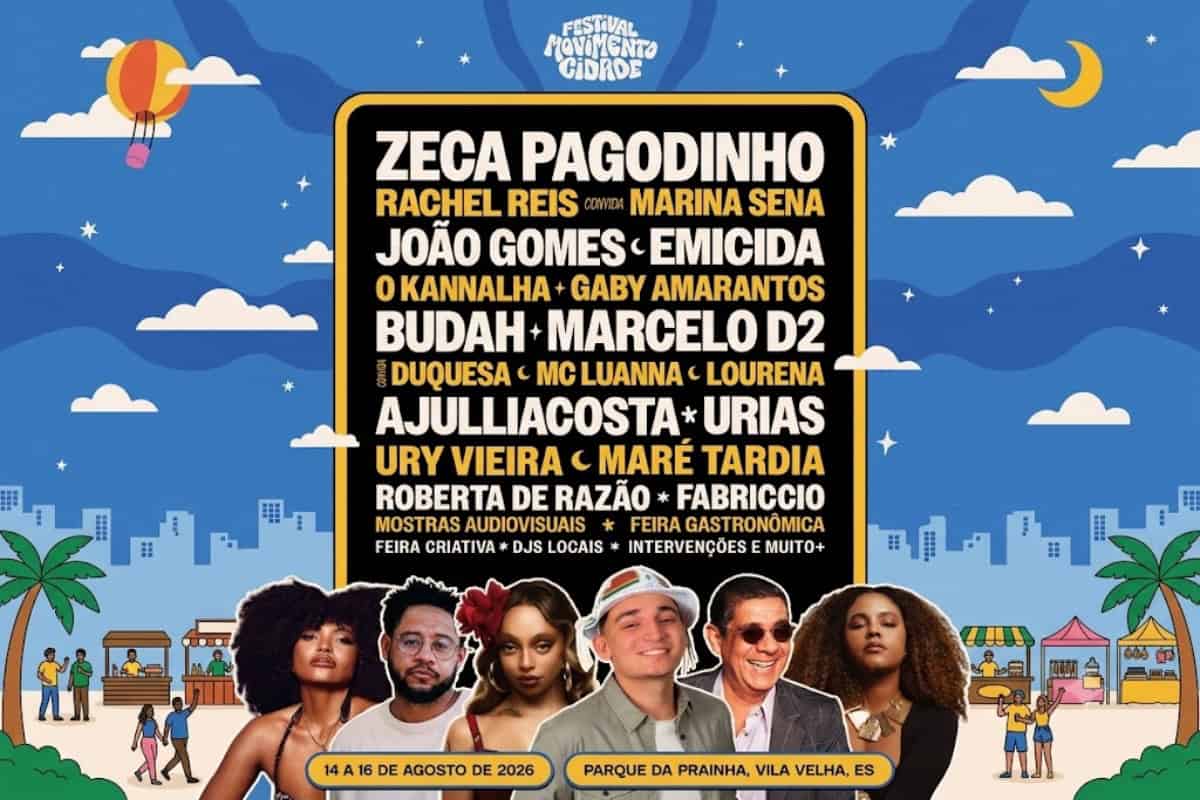 Festival Movimento Cidade 2026 traz Emicida, Zeca Pagodinho e shows inéditos em Vila Velha