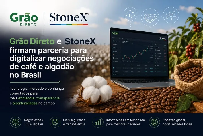 Grão Direto e StoneX unem forças para digitalizar mercado de café e algodão no Brasil