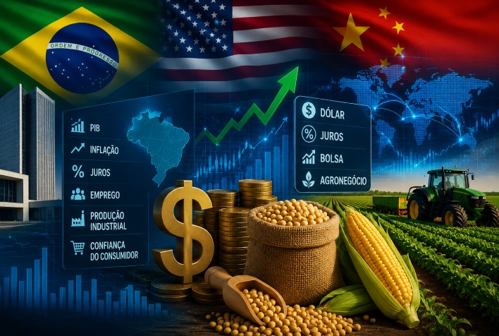 Indicadores econômicos do Brasil, EUA e China podem impactar agronegócio e mercados financeiros