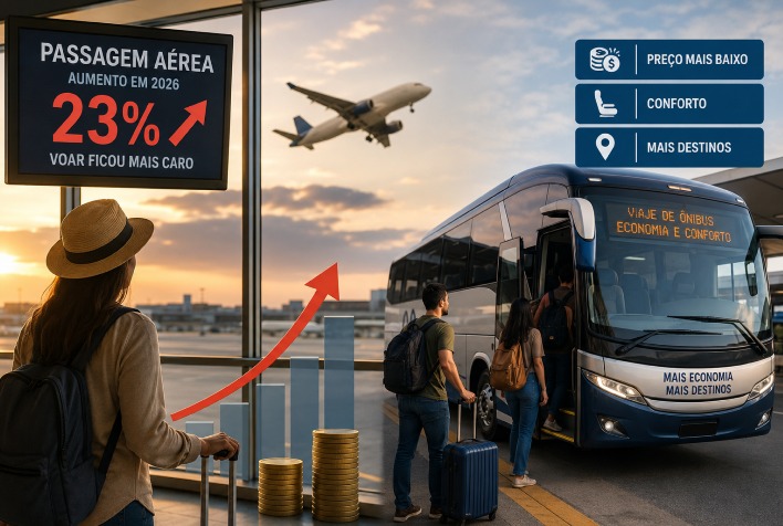Passagens aéreas sobem 23% em 2026 e ônibus se torna alternativa econômica no Brasil