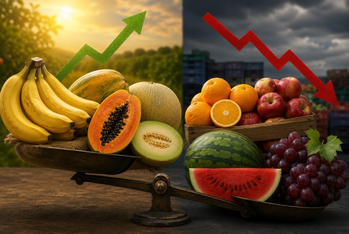 Preços de frutas sobem com oferta restrita de banana e mamão, enquanto citros enfrentam demanda fraca