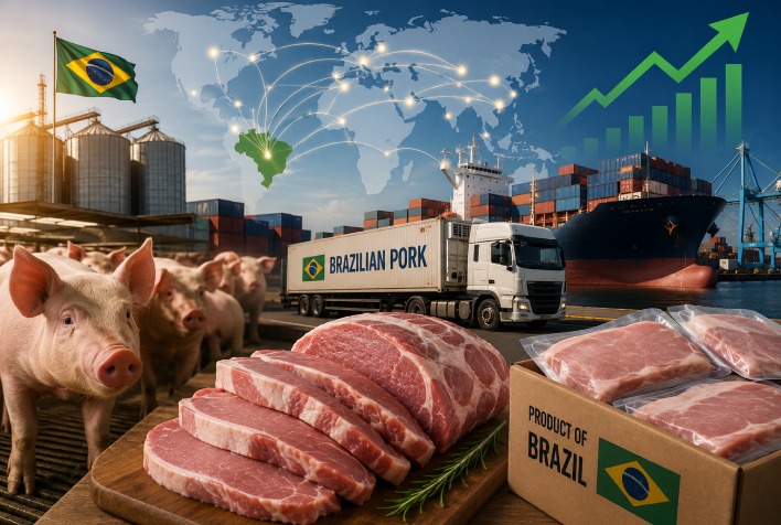 Produção e exportações de carne suína do Brasil crescem em 2026 e destacam-se no mercado global