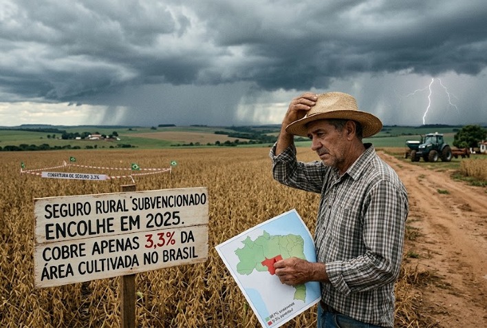 Seguro rural subvencionado cobre apenas 3,3% da área cultivada em 2025 no Brasil