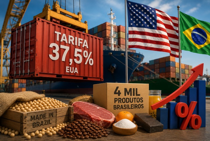 Tarifa dos EUA eleva custos para 37,5% em 4 mil produtos brasileiros