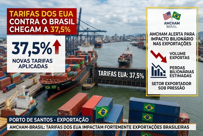 Tarifas dos EUA sobre produtos brasileiros chegam a 37,5%, alerta Amcham