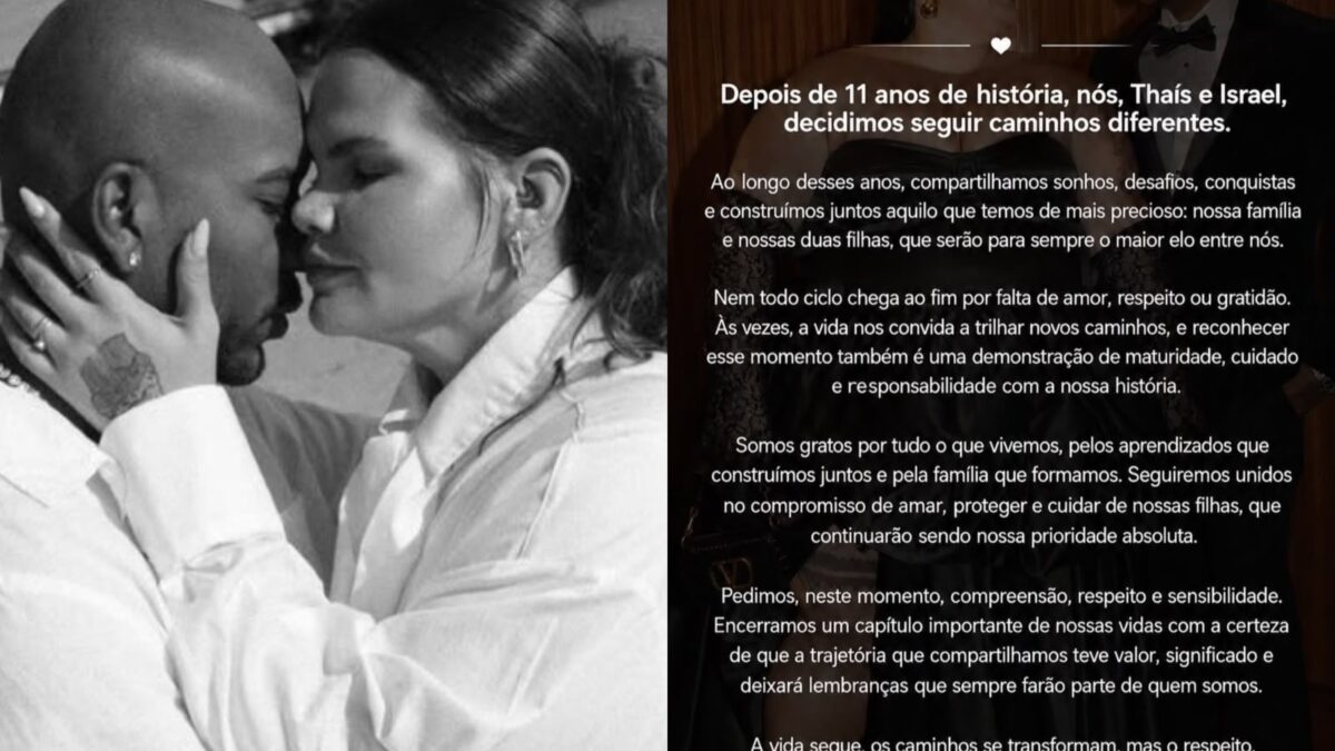 Thais Carla e Israel Reis anunciam fim do casamento após 11 anos juntos