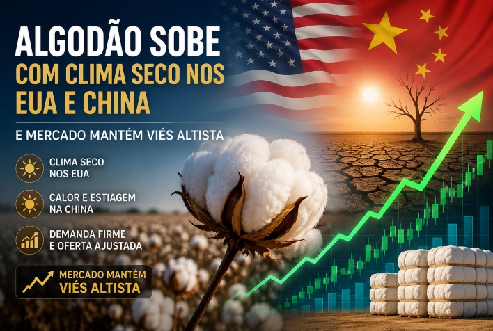 Algodão sobe com clima seco nos EUA e China, mantendo viés altista no mercado