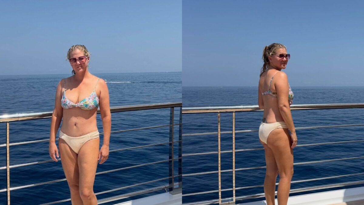 Amy Schumer celebra nova fase de saúde aos 45 anos com fotos de biquíni em barco