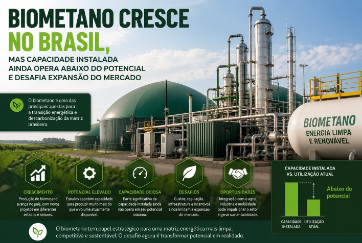 Biometano avança no Brasil, mas produção ainda opera abaixo do potencial
