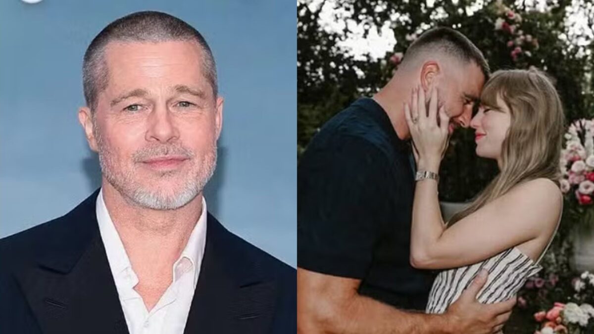 Brad Pitt é visto bebendo no casamento de Taylor Swift e Travis Kelce e confirma retorno ao álcool
