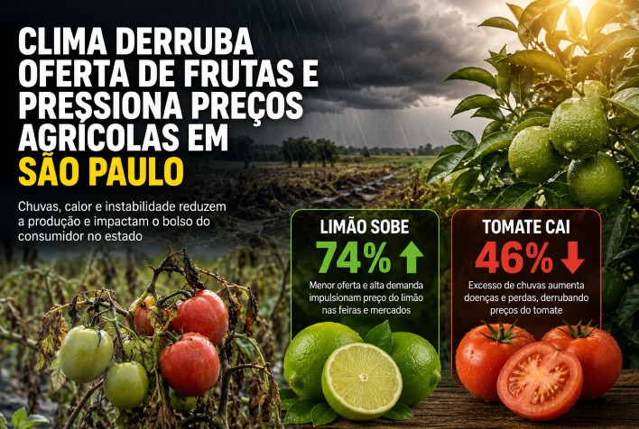 Clima afeta oferta de frutas em SP: limão sobe 74% e tomate cai 46%