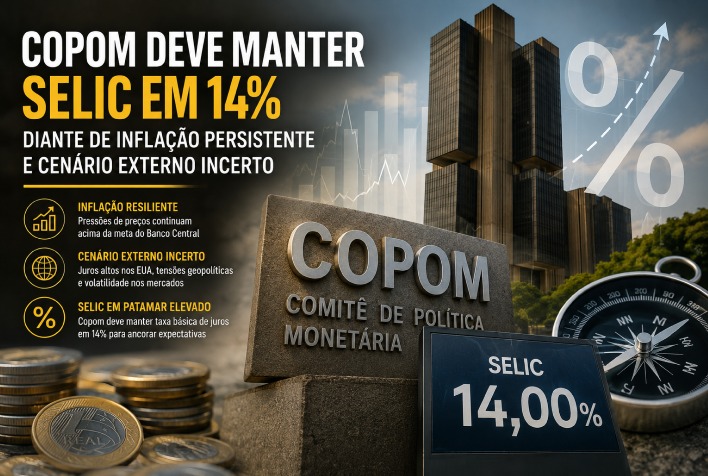 Copom deve manter Selic em 14% até 2027 devido à inflação persistente