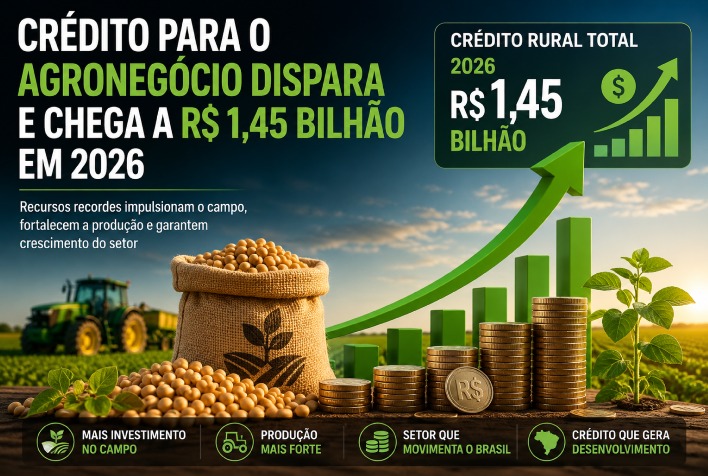 Crédito para o agronegócio atinge R$ 1,45 bilhão em 2026, impulsionado por novas demandas.