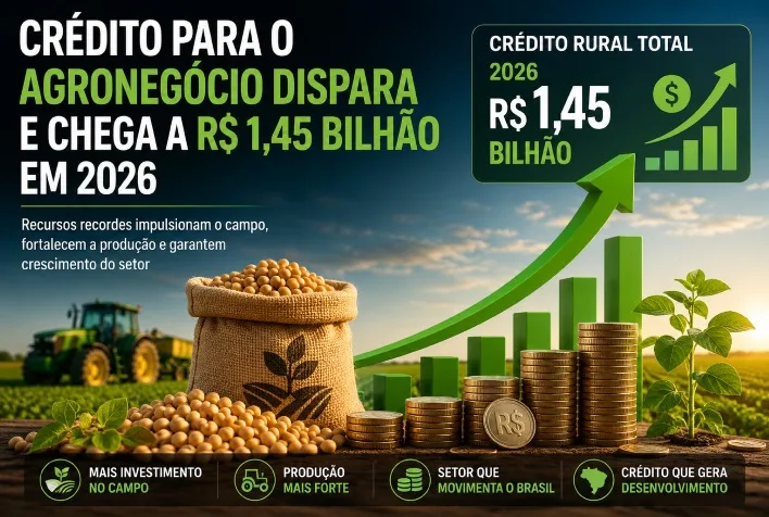 Crédito para o agronegócio atinge R$ 1,45 bilhão em 2026, impulsionado por novas demandas.