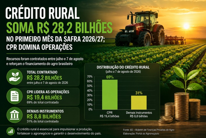 Crédito rural atinge R$ 28,2 bilhões em julho, com CPR liderando operações