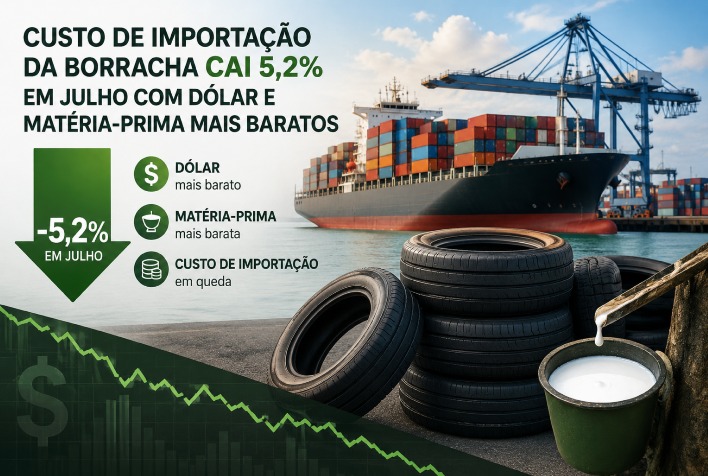 Custo de importação da borracha cai 5,2% em julho com dólar e frete menores