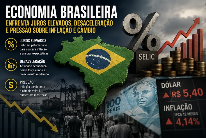 Economia brasileira enfrenta juros altos e incertezas sobre inflação e câmbio