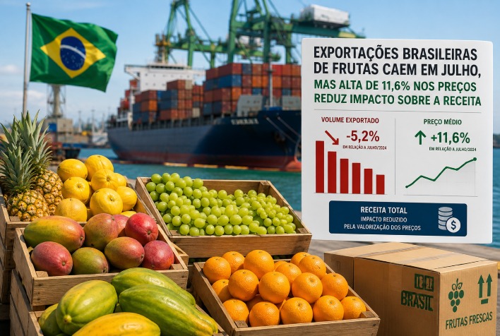 Exportações de frutas brasileiras caem 14,9% em julho, mas preços sobem 11,6%