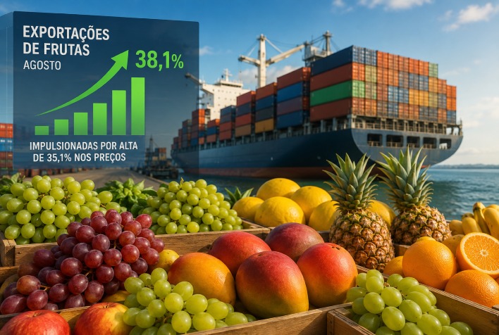 Exportações de frutas crescem 38,1% em agosto com alta de 35,1% nos preços