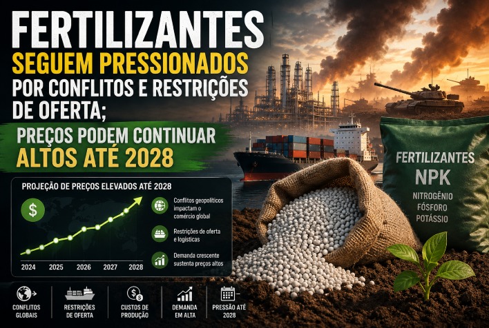 Fertilizantes devem manter preços altos até 2028 devido a conflitos e restrições
