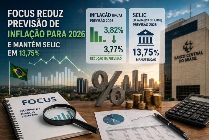 Focus reduz inflação para 2026 e mantém Selic em 13,75% ao ano