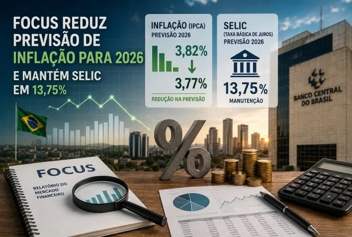 Focus reduz inflação para 2026 e mantém Selic em 13,75% ao ano